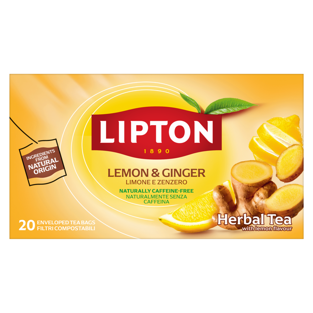 Lipton Lemon Ginger Refresh fruit tea with lemon & ginger caffeine