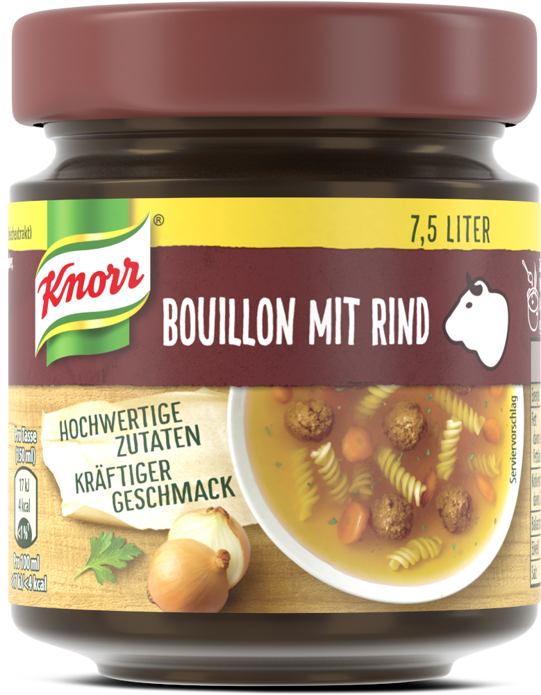 Knorr Bouillon mit Rind im Glas