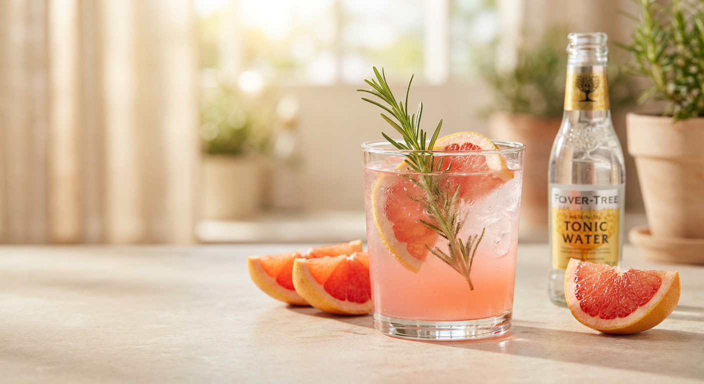 Pink Tonic Mocktail with grapefruit and rosemary