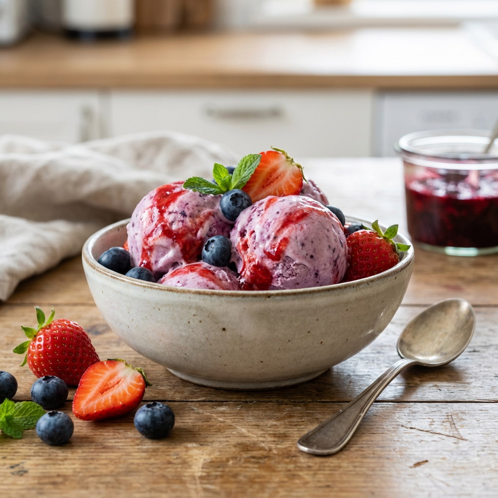 Klassisches Beeren-Eis mit Fruchtstrudel