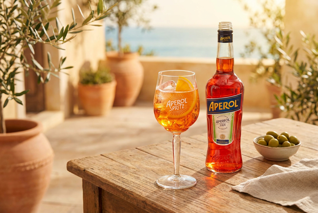 Aperol Spritz cocktail on a sunny terrace