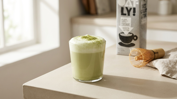 Matcha Latte cremig im Glas serviert