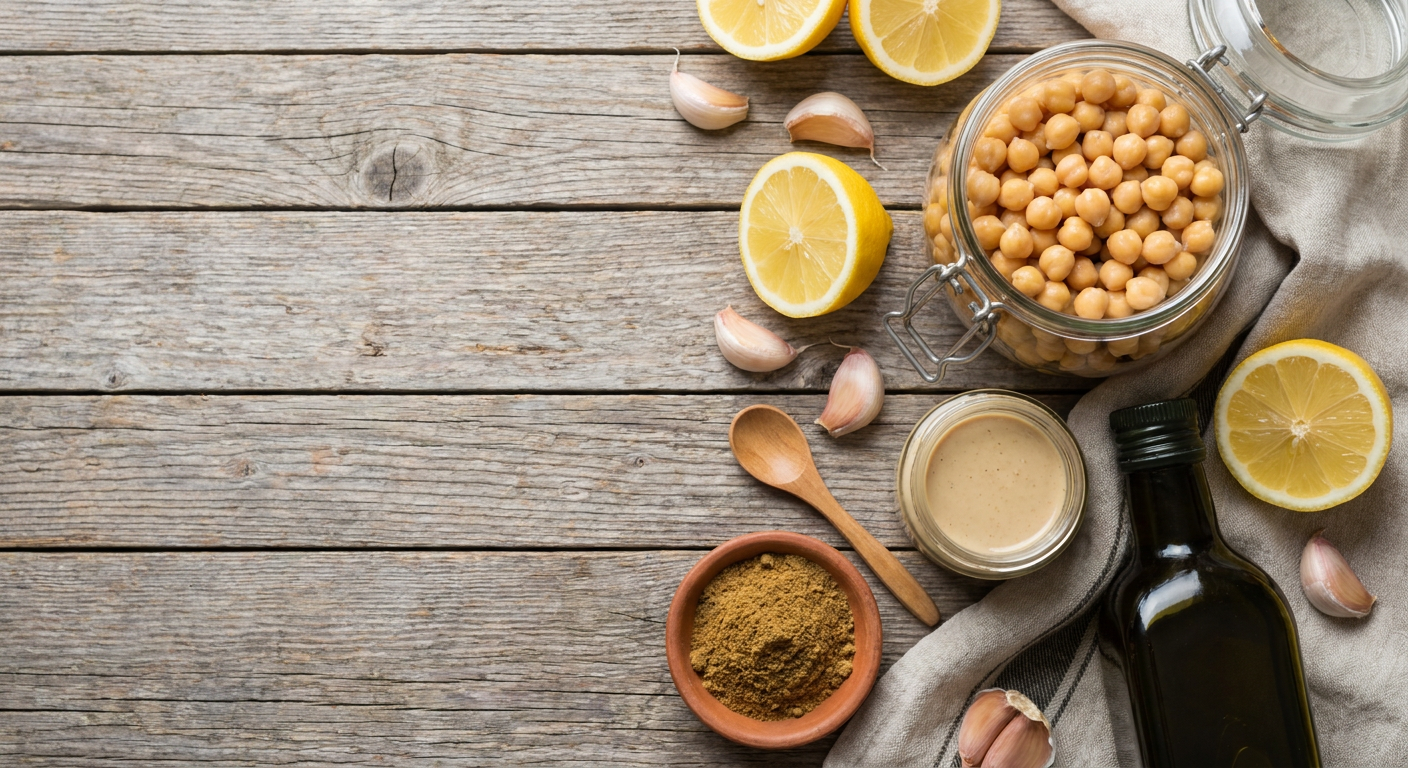 Fresh ingredients for homemade hummus
