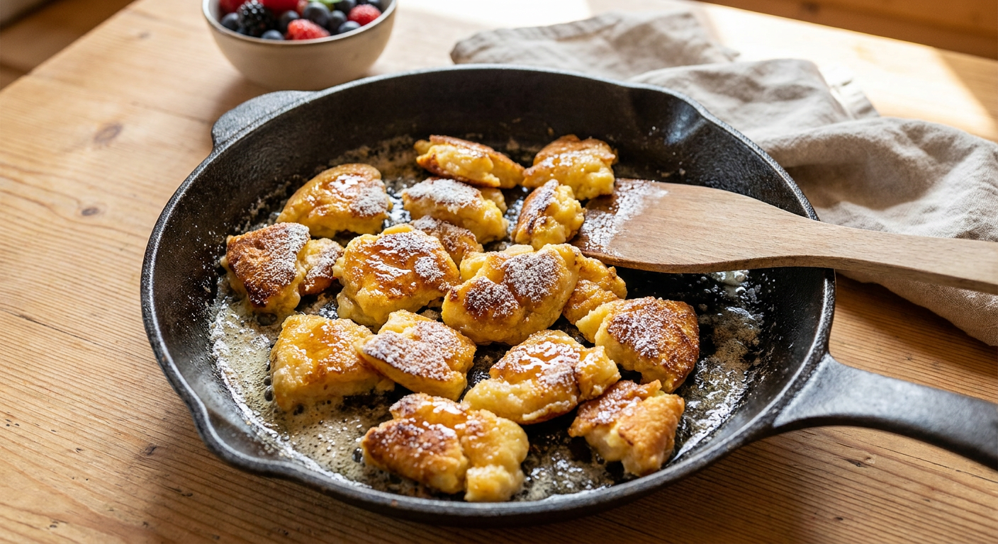 Kaiserschmarrn in der Pfanne karamellisieren