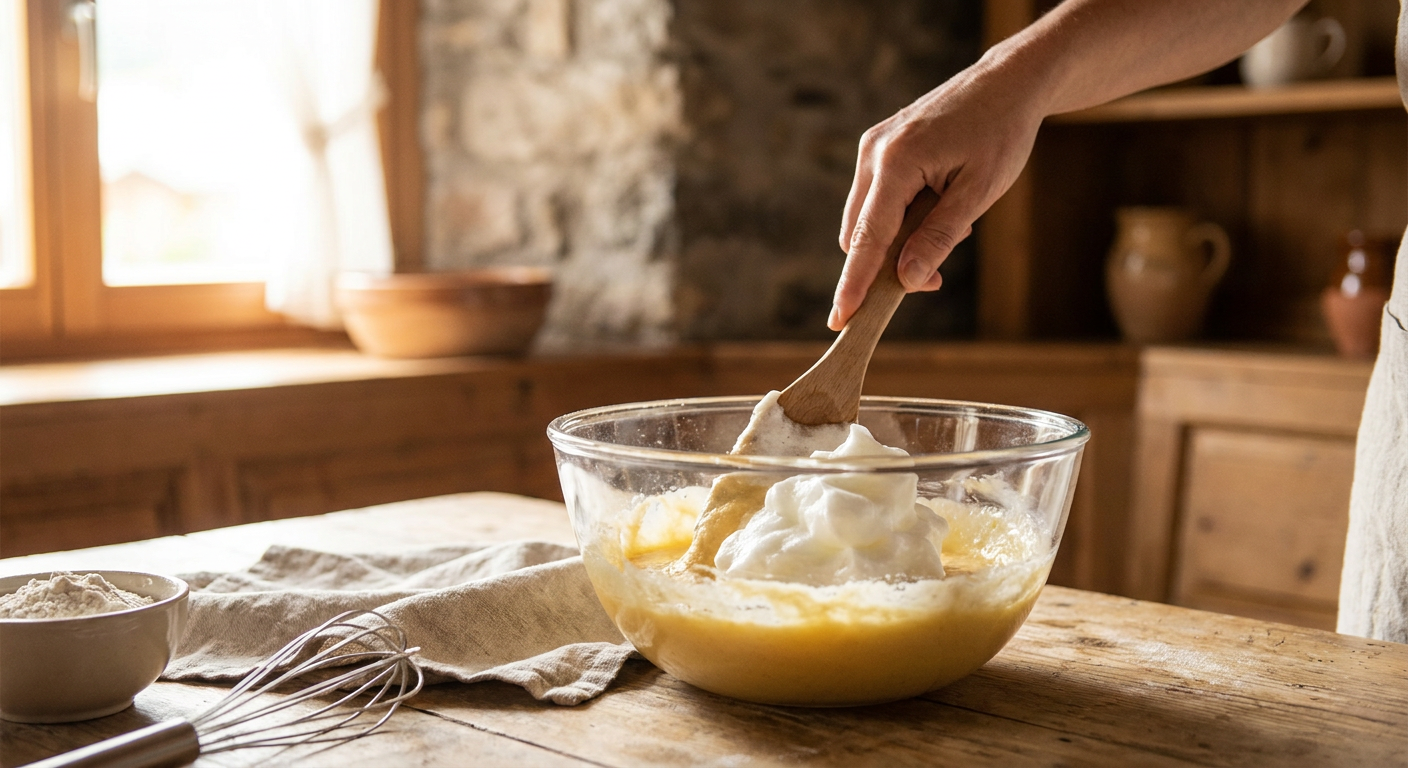 Eischnee vorsichtig unter den Kaiserschmarrnteig heben
