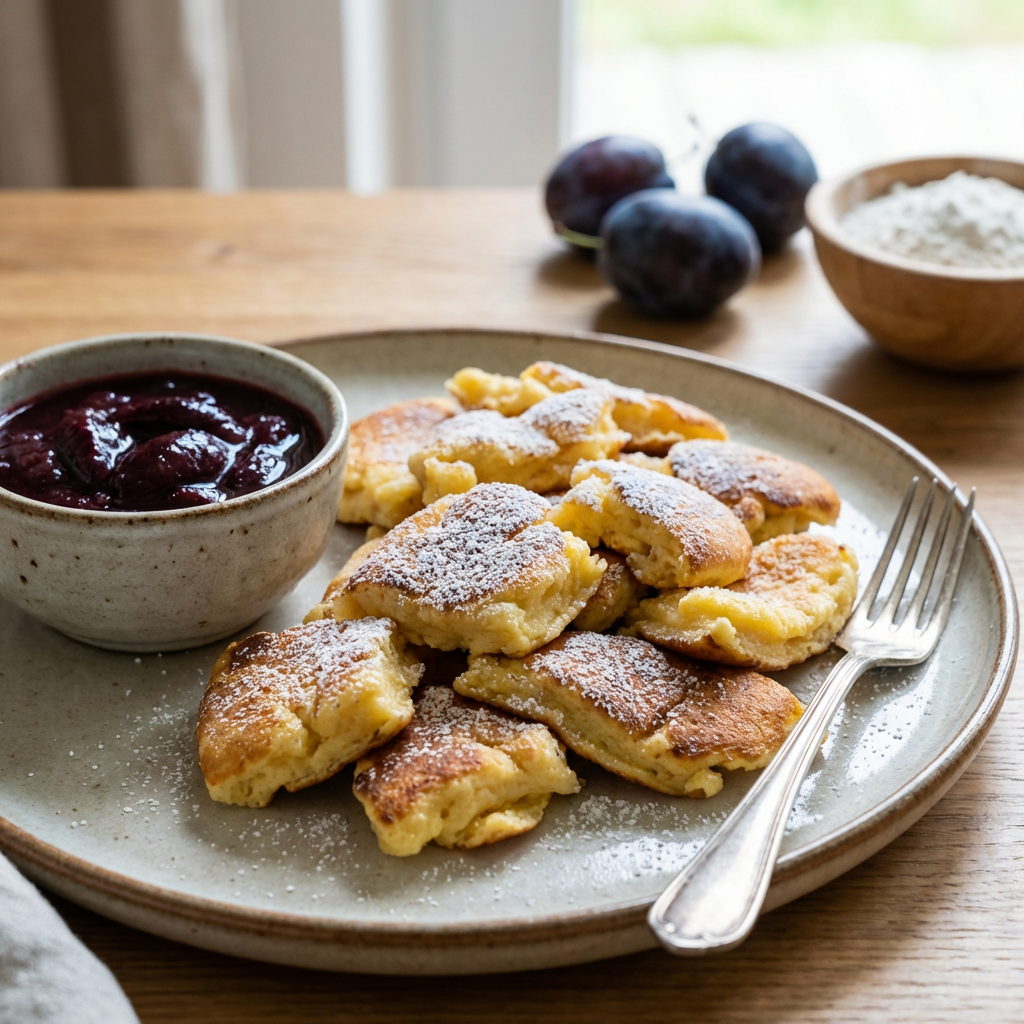 Kaiserschmarrn serviert mit Zwetschgenröster