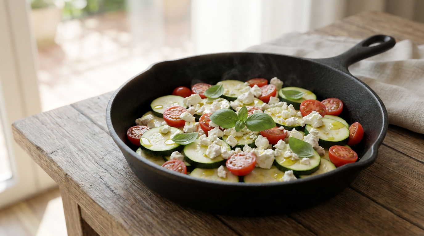 Sizzling Zucchini-Pfanne mit Feta und Tomaten