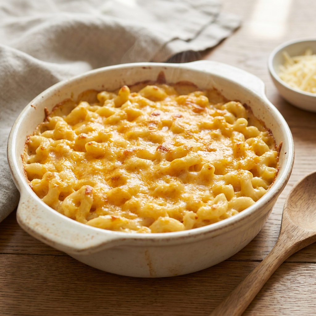 Klassische Mac and Cheese aus gebogenen Hartweizen-Makkaroni