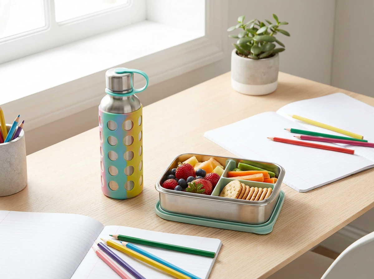 Robuste Trinkflasche und Brotdose für den Schulanfang