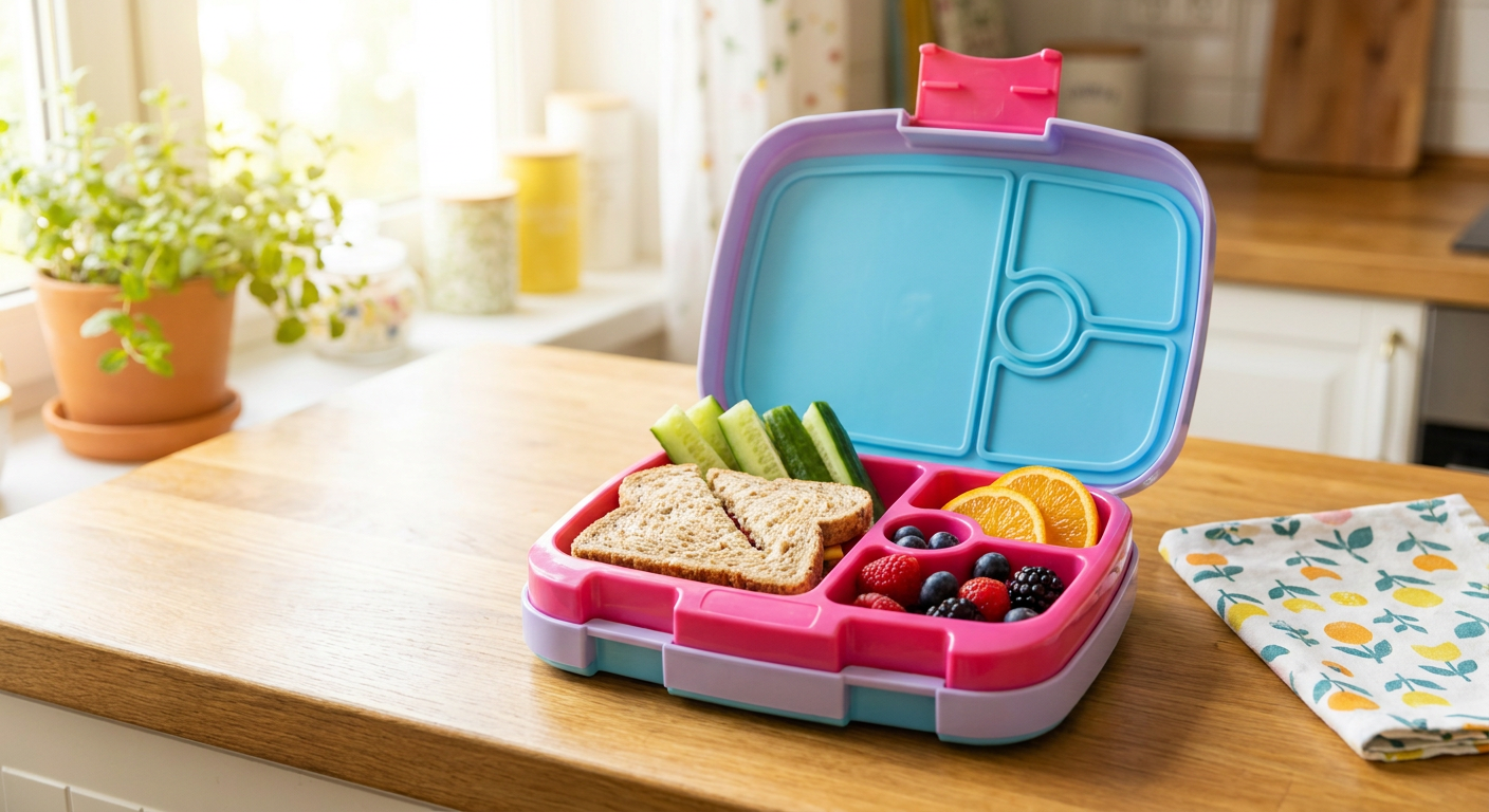 Frische und bunte Schul-Lunchbox mit gesunden Snacks
